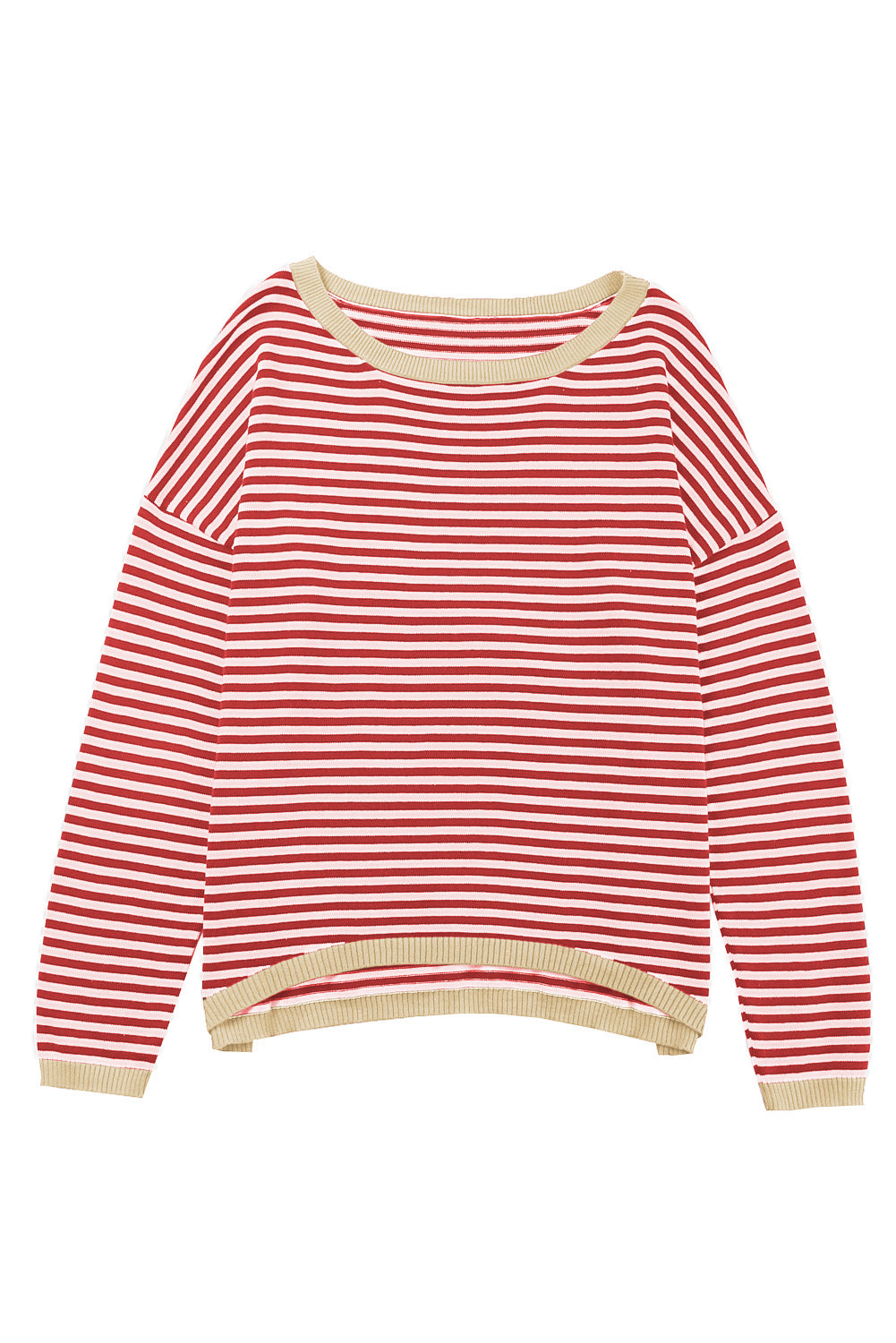 Contrast Trimmed Striped Drop Shoulder Sweater | Fiery Red