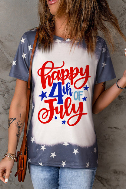 Happy 4Th Of July Bleached Stars Print T Shirt | Blue