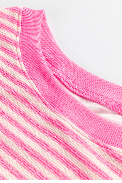 Loose Drop Shoulder Long Sleeve Top | Pink Stripe