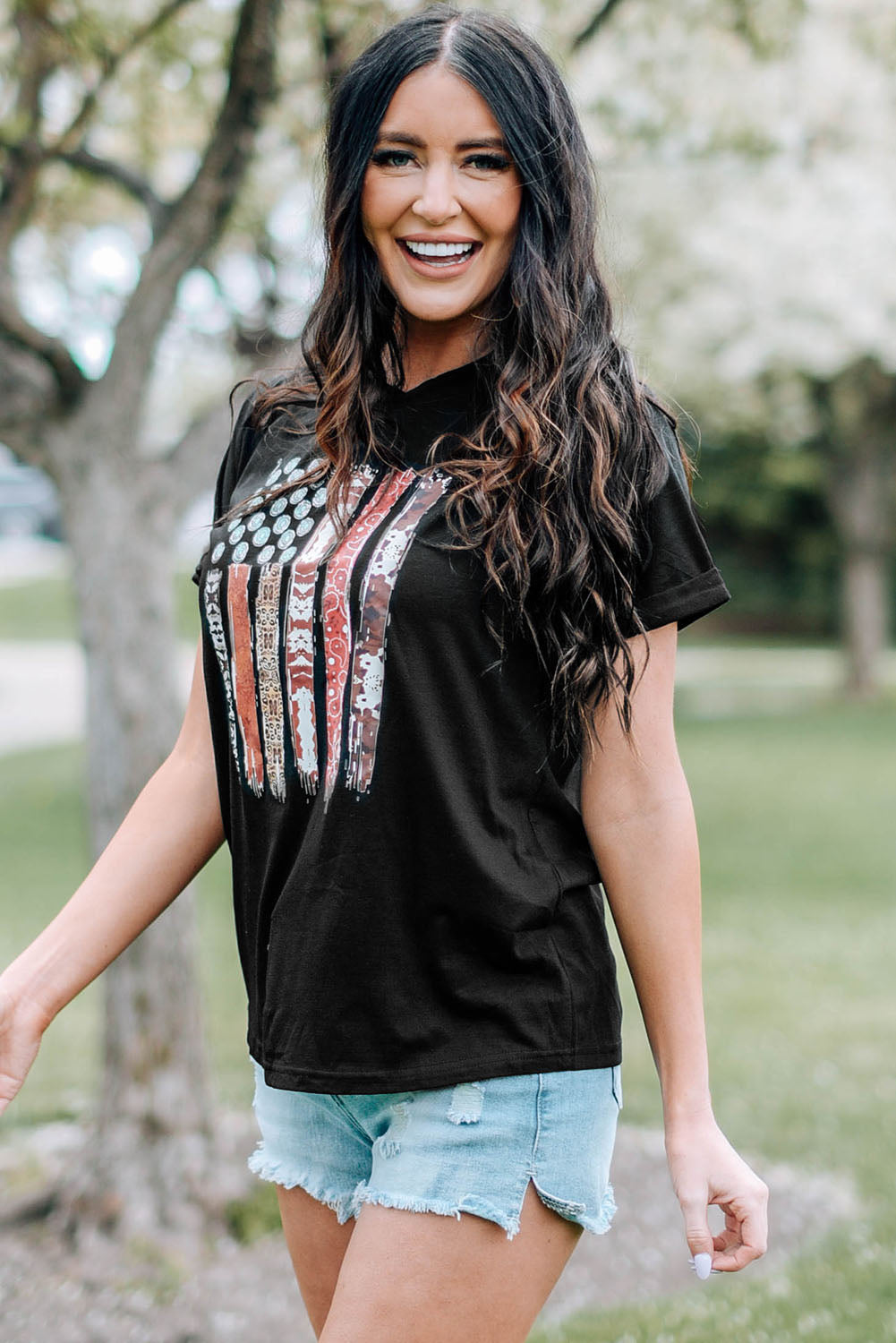 Western American Flag Graphic Tee | Black