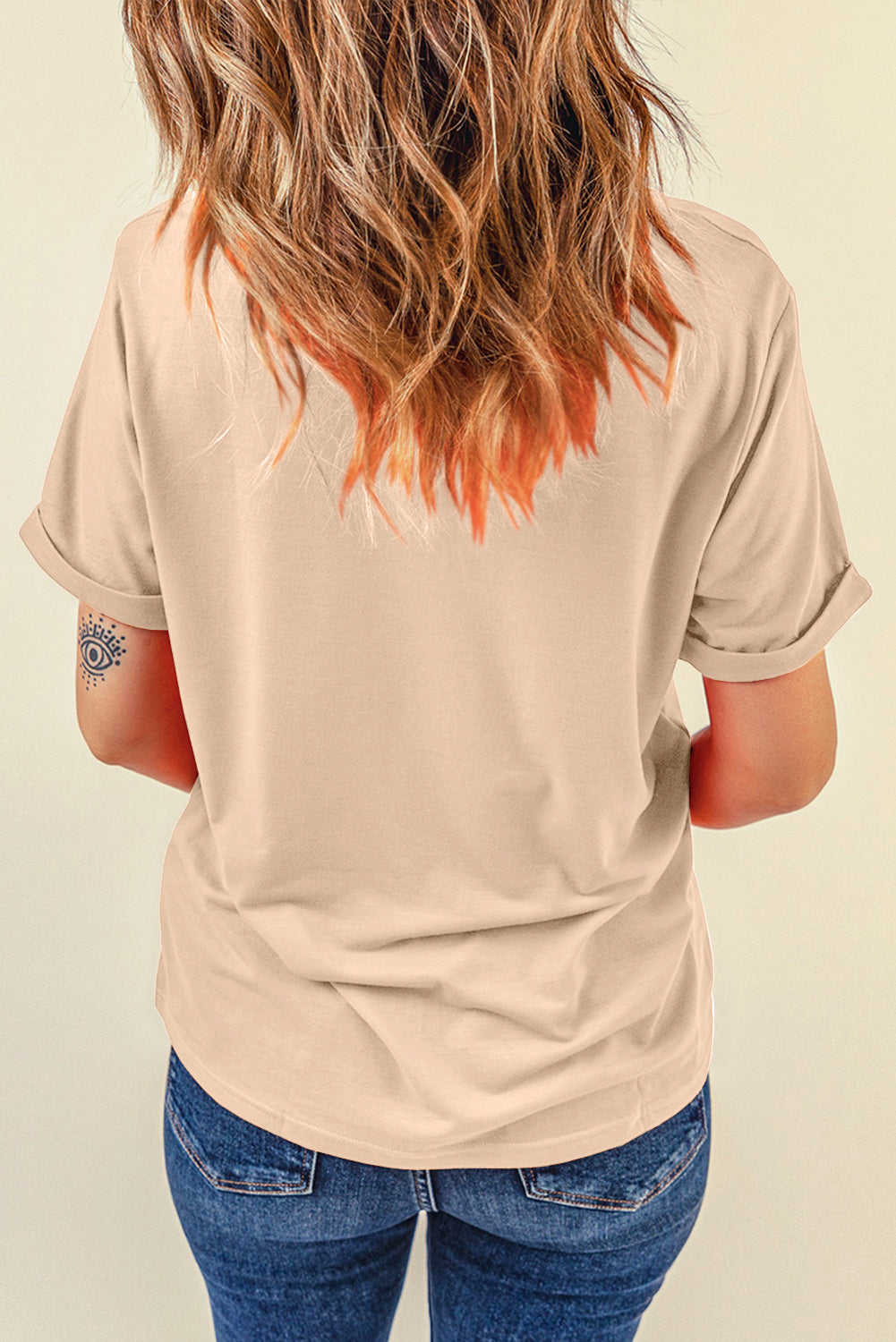 Give Thanks Bowknot Printed Crewneck T Shirt | Khaki