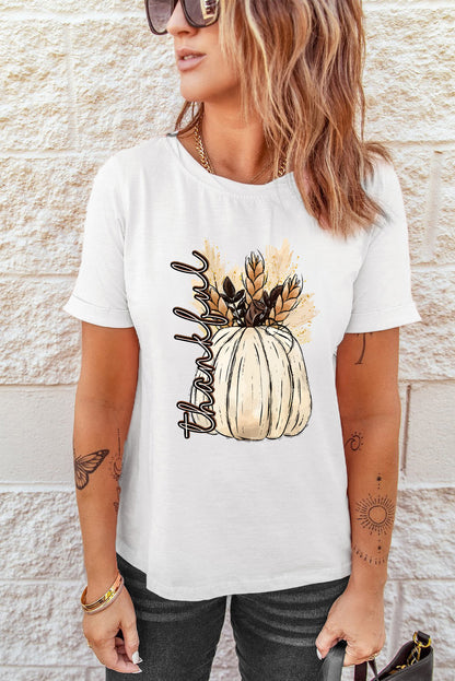 Harvest Pumpkin Graphic Thanksgiving Tee | White