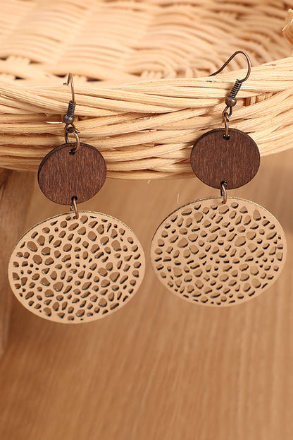 Hollow Out Wooden Round Drop Earrings | Khaki