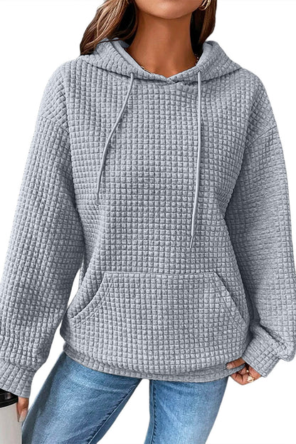 Quilted Kangaroo Pocket Drawstring Hoodie | Gray