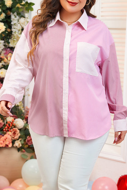 Print Colourblock Plus Size Shirt | Pink Stripe