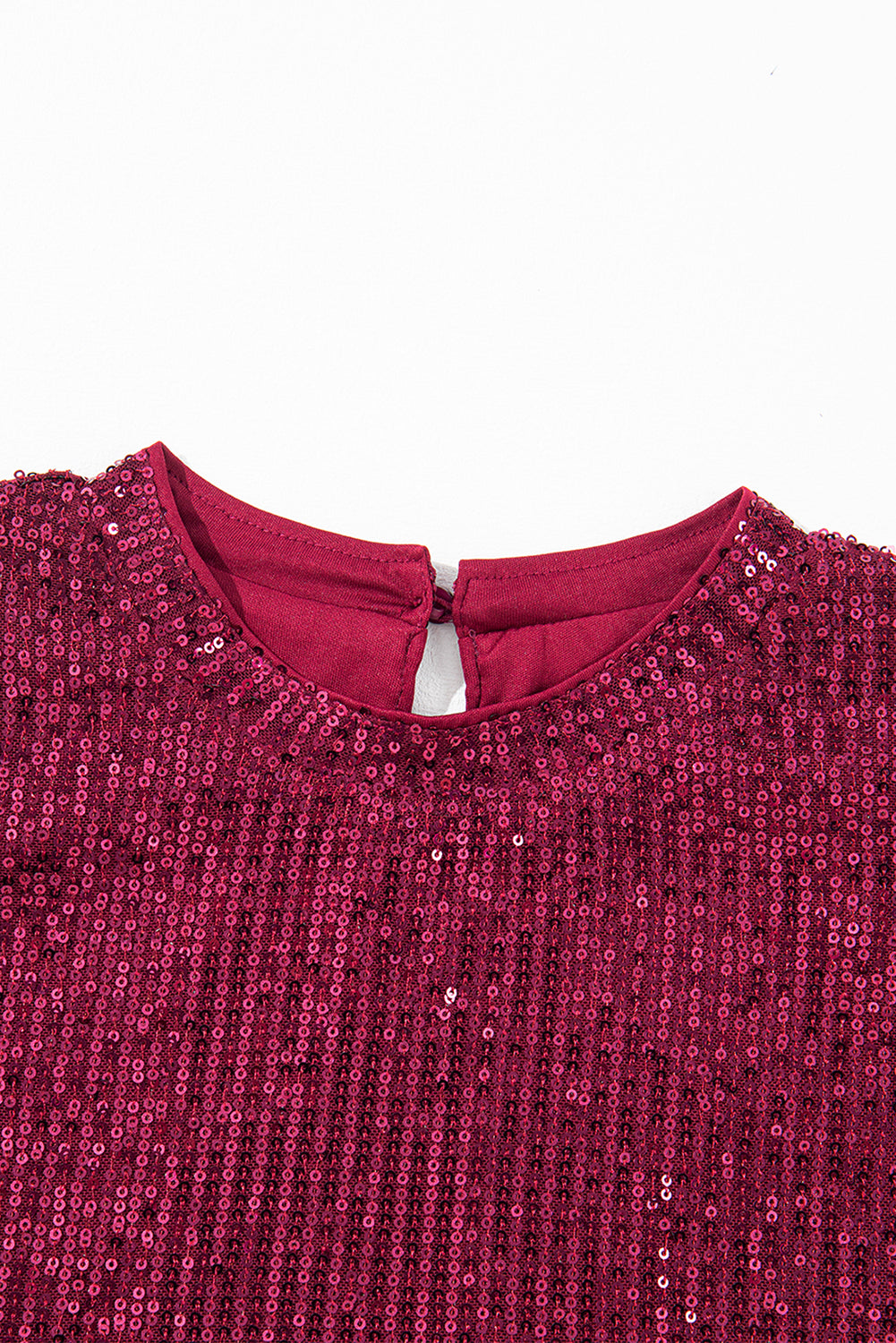 Glittering Sequin Short Bubble Sleeve Blouse | Burgundy