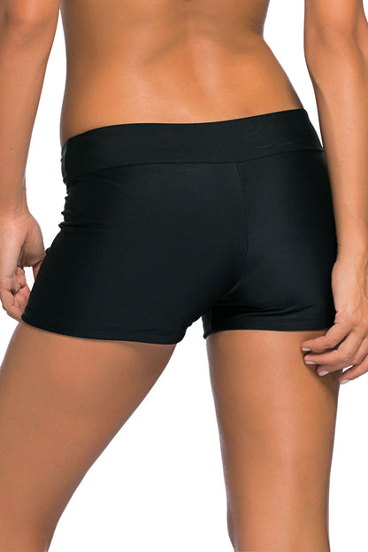 Wide Waistband Swimsuit Bottom Shorts | Black