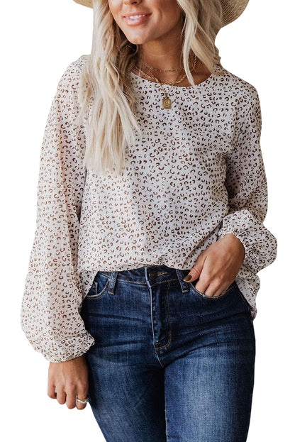 Crew Neck Long Sleeve Blouse | Leopard