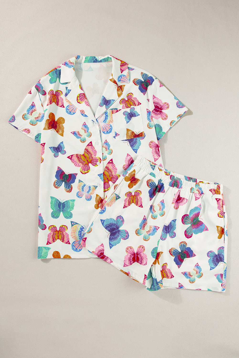 Butterfly Pattern Short Sleeve Shirt Pajamas Set | Multicolour