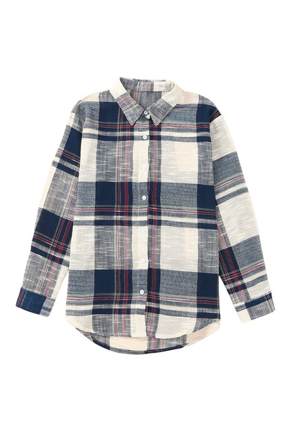 Distressed Raw Edge Plaid Print Shirt | Blue