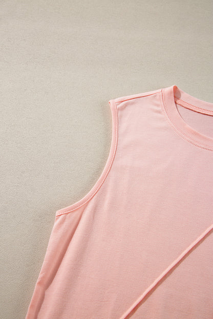 Crew Neck Pleated Tank Top | Light Pink