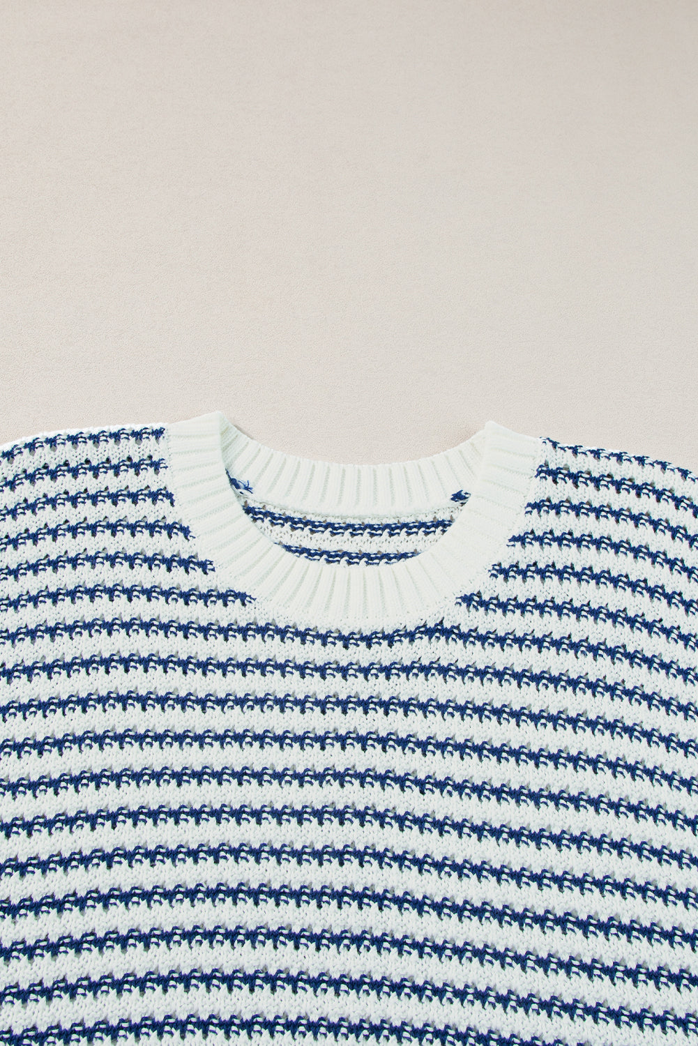 Ribbed Trim Loose Fit Knitted Sweater Vest | Blue Stripe