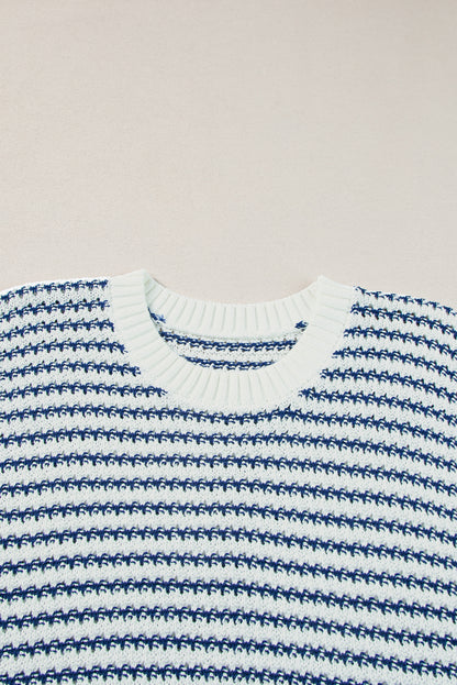 Ribbed Trim Loose Fit Knitted Sweater Vest | Blue Stripe