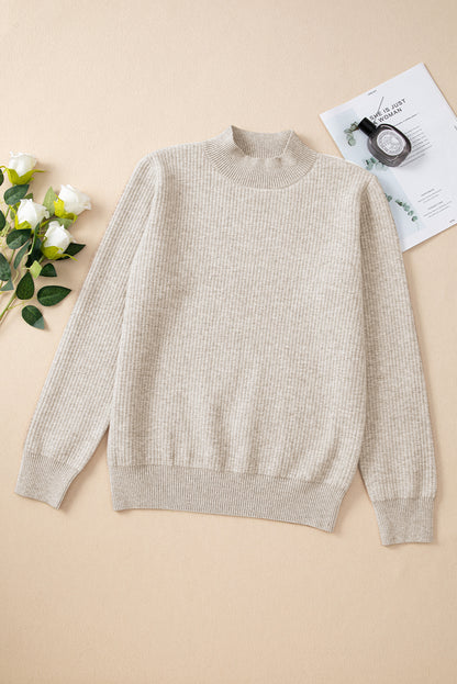 Thermal Lined Ribbed Knit Mock Neck Sweater | Apricot