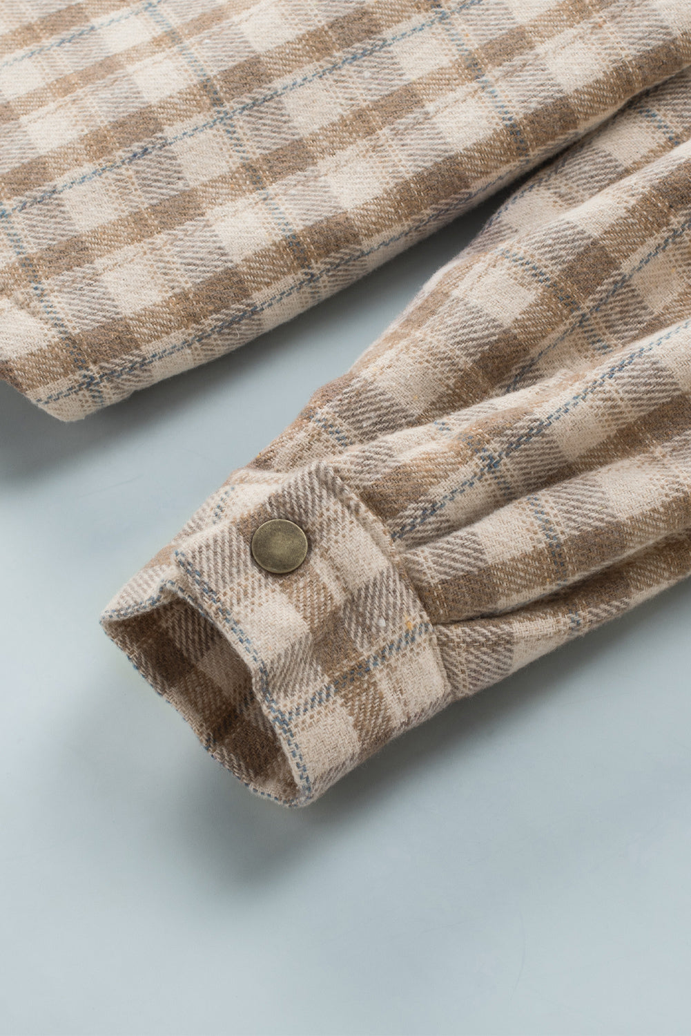 Plaid Pattern Sherpa Lined Hooded Shacket | Khaki