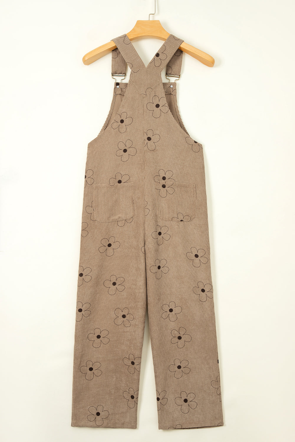 Flower Print Corduroy Overalls | Khaki