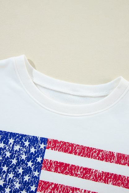 American Flag Graphic Drop Shoulder Loose Sweatshirt | White