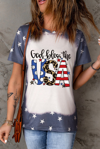 God Bless The Usa Bleached Stars T Shirt | Blue