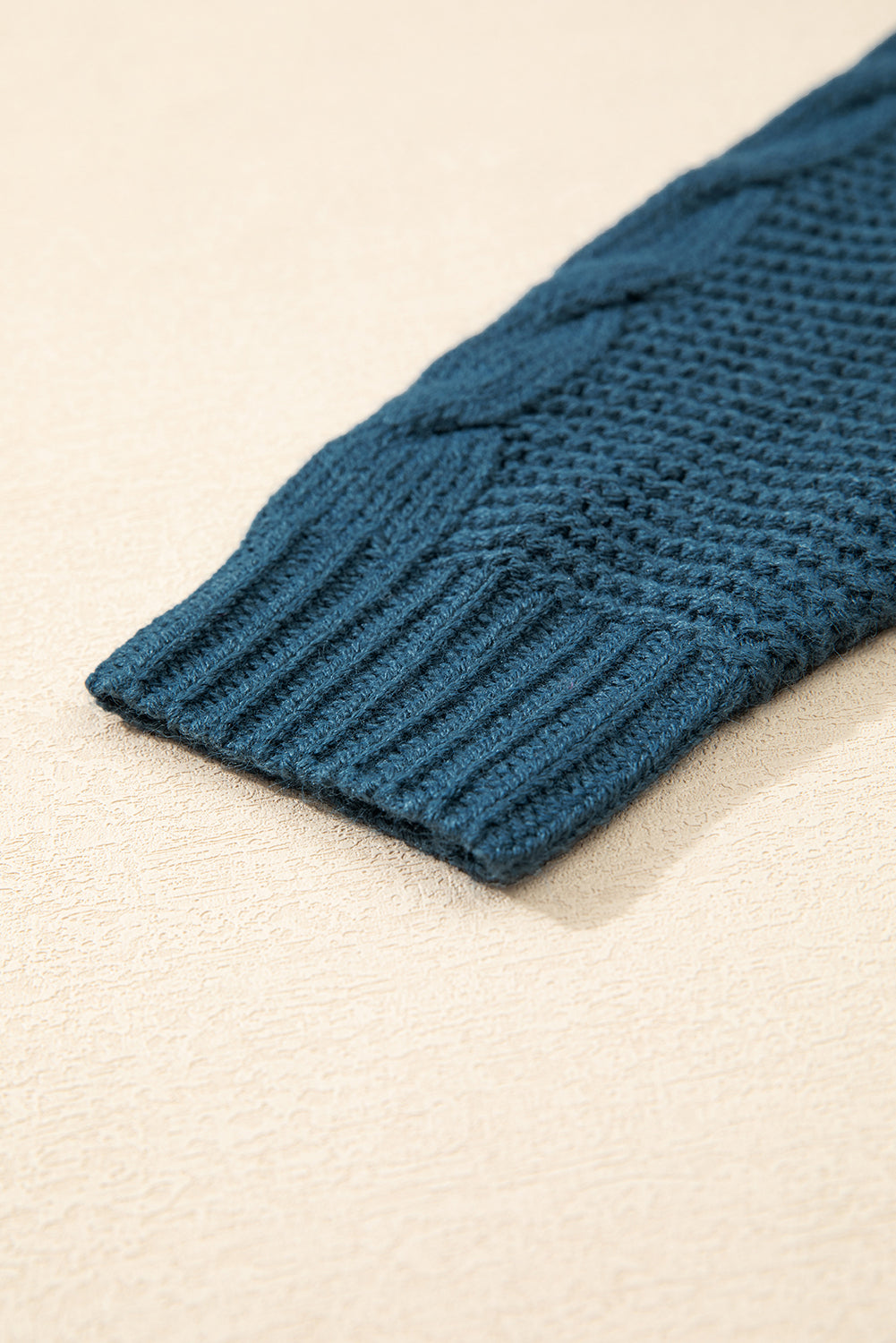 Cable Knit Button Front Pocketed Baggy Cardigan | Peacock Blue