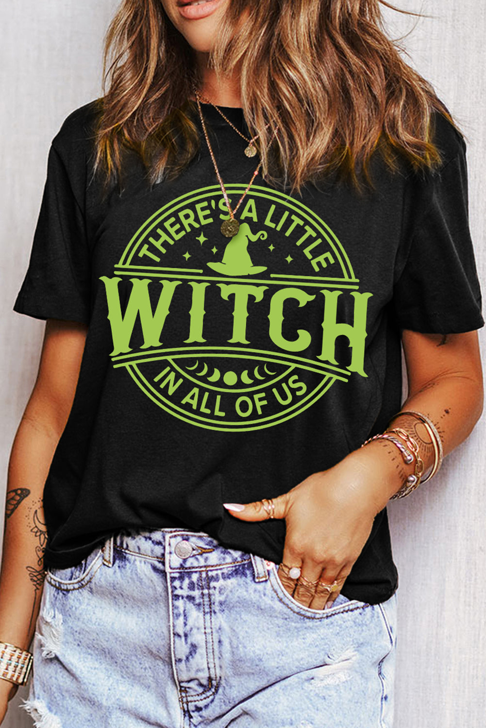 Witch Crew Neck Halloween Graphic T Shirt | Black