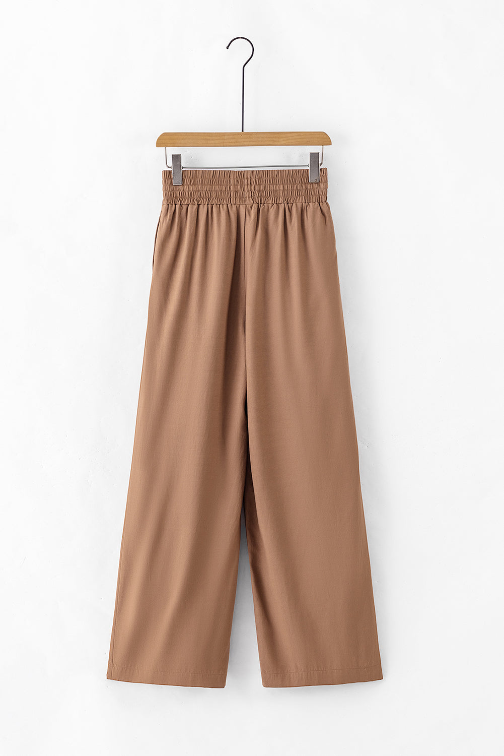 Drawstring Elastic Waist Casual Wide Leg Pants | Brown