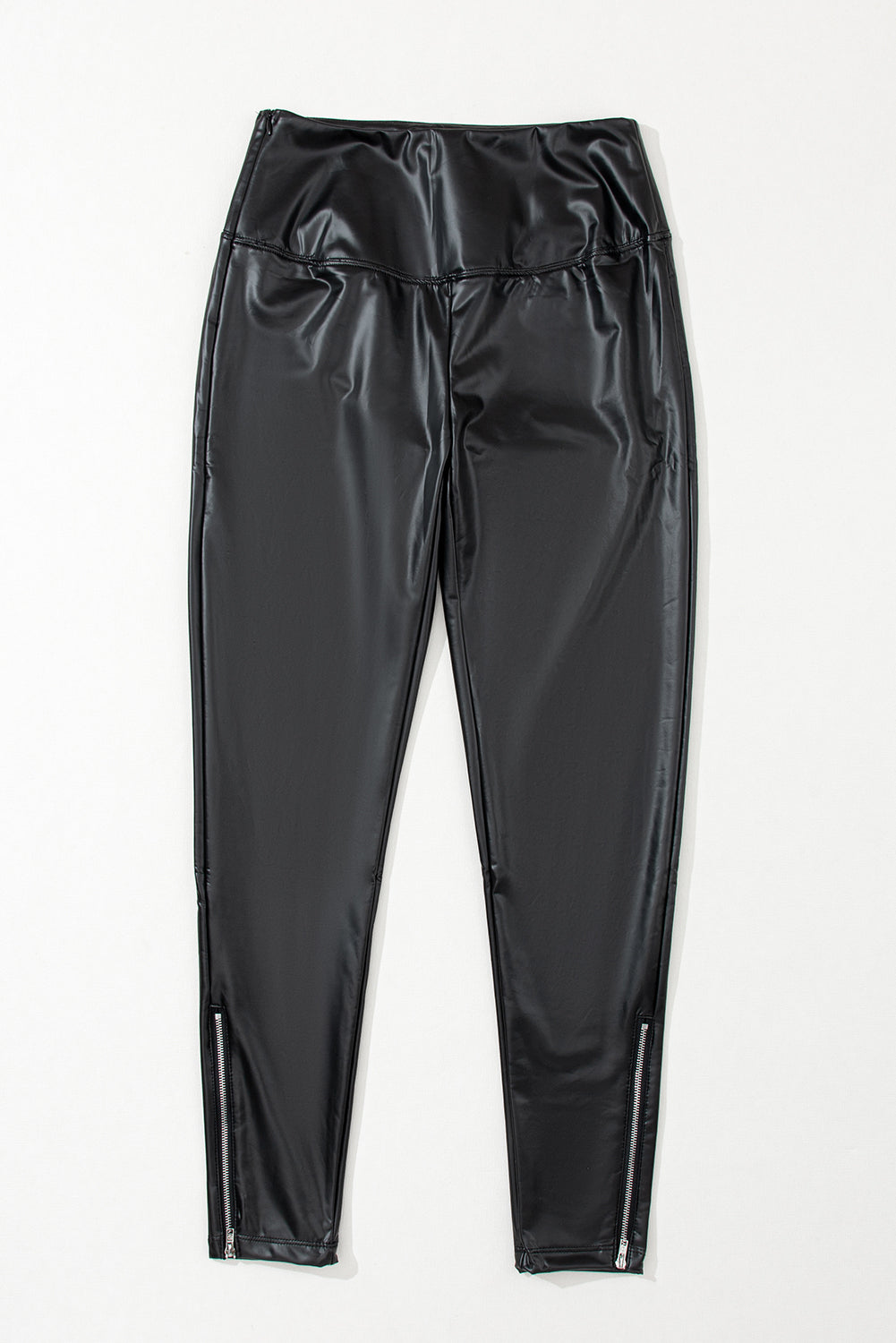 Faux Leather Zipped Detail Leggings | Black