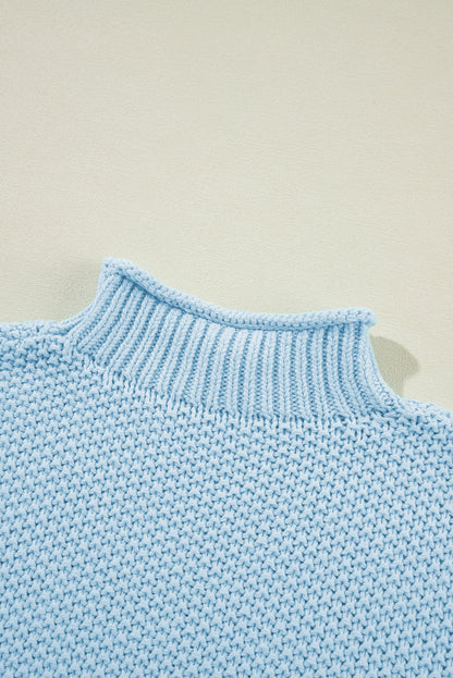 High Neck Bat Short Sleeve Sweater | Iceland Blue