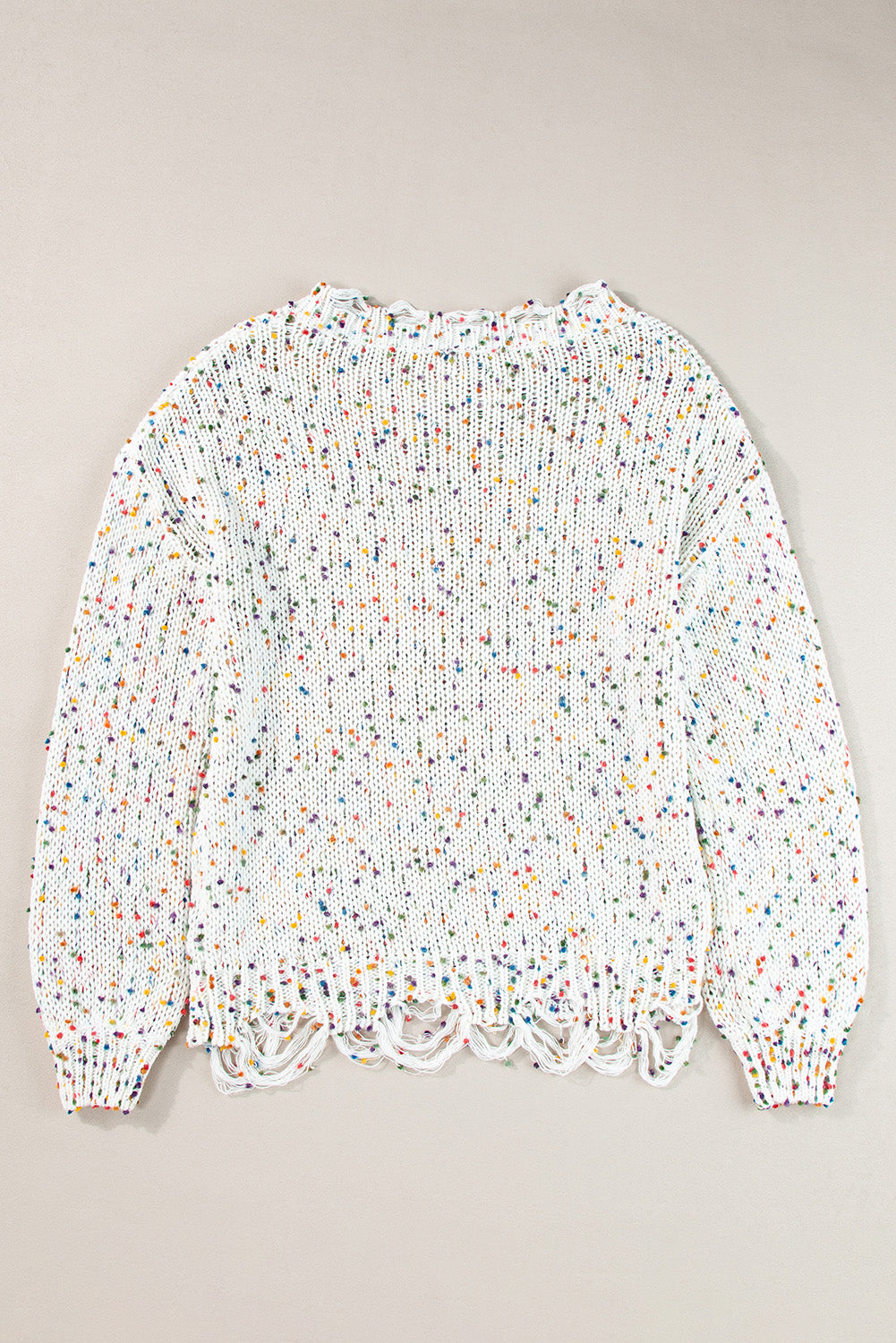 Colourful Confetti Distressed Knit Sweater | White