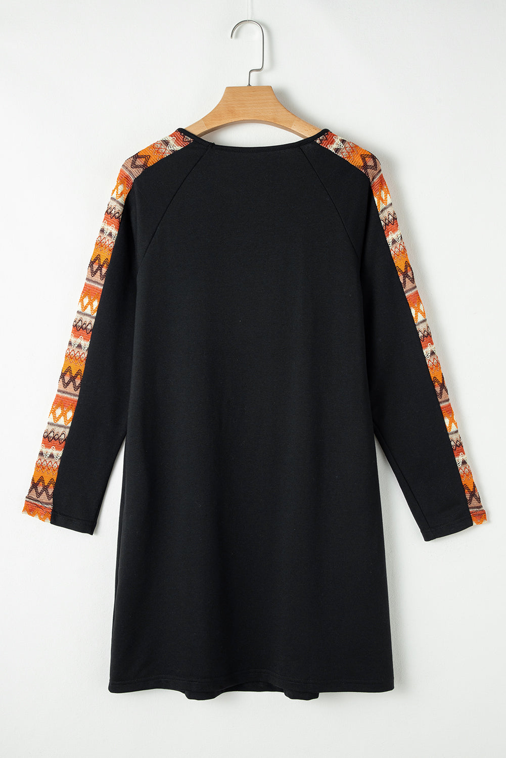 Contrast Geo Raglan Sleeve Patchwork Dress | Orange