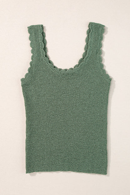 U Neck Scallop Trim Sweater Vest | Mist Green