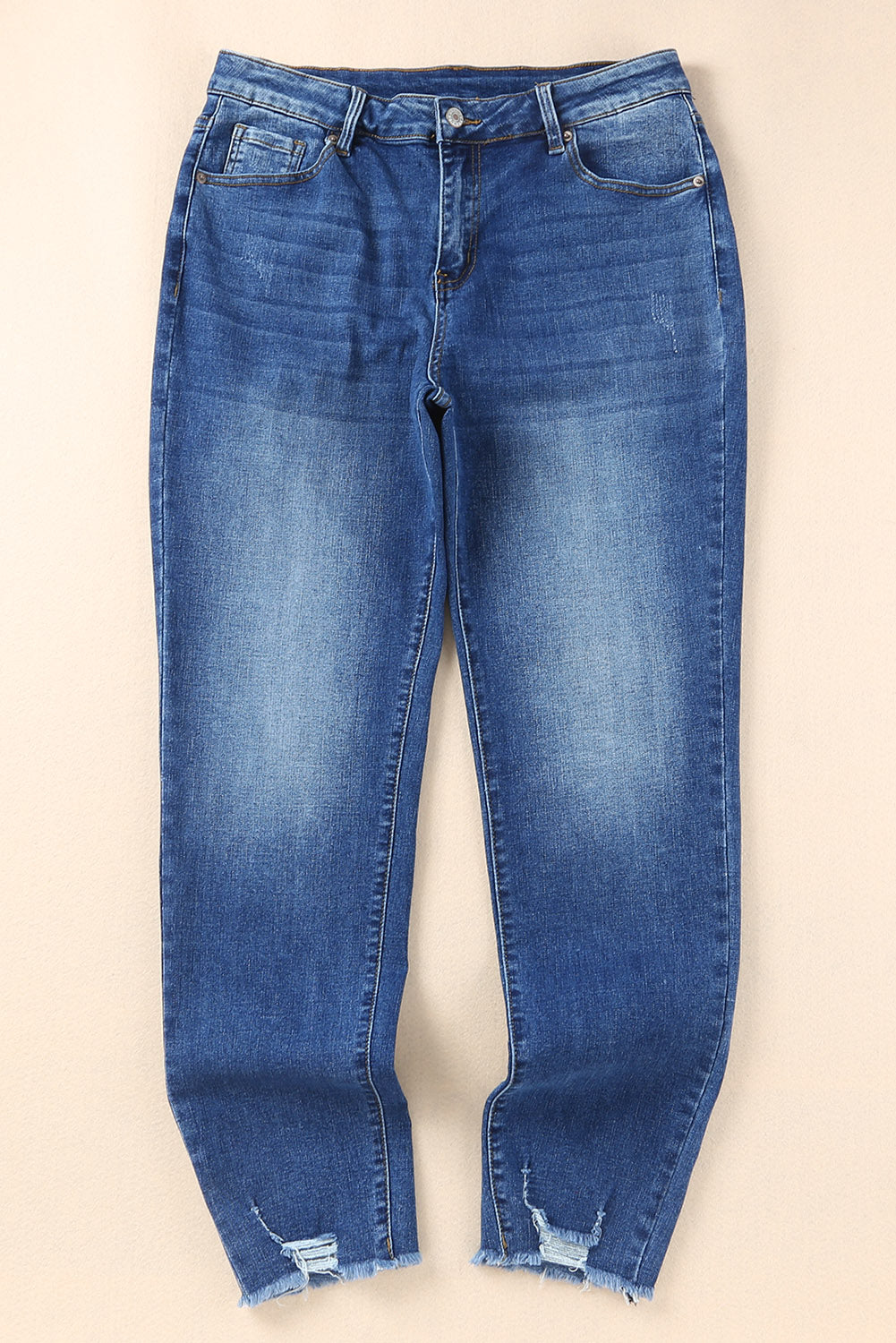 Raw Hem Ankle-Length Skinny Jeans | Blue