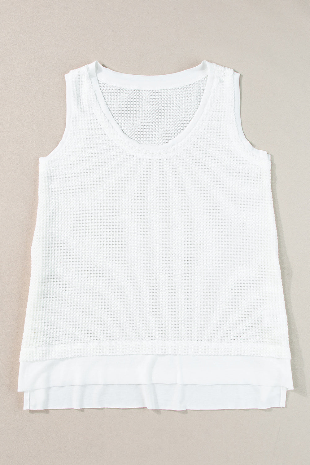 Scoop Neck Waffle Knit Flowy Vest | White