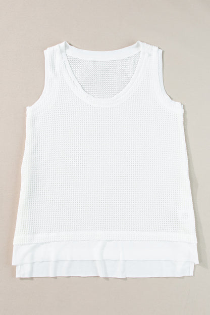 Scoop Neck Waffle Knit Flowy Vest | White