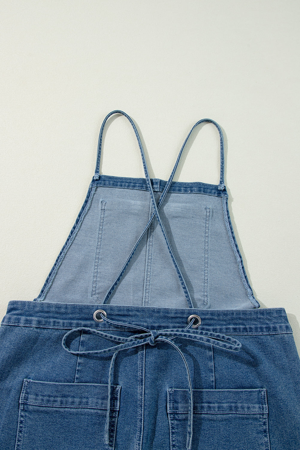 Adjustable Tie Straps Cropped Wide Leg Denim Overalls | Dusk Blue