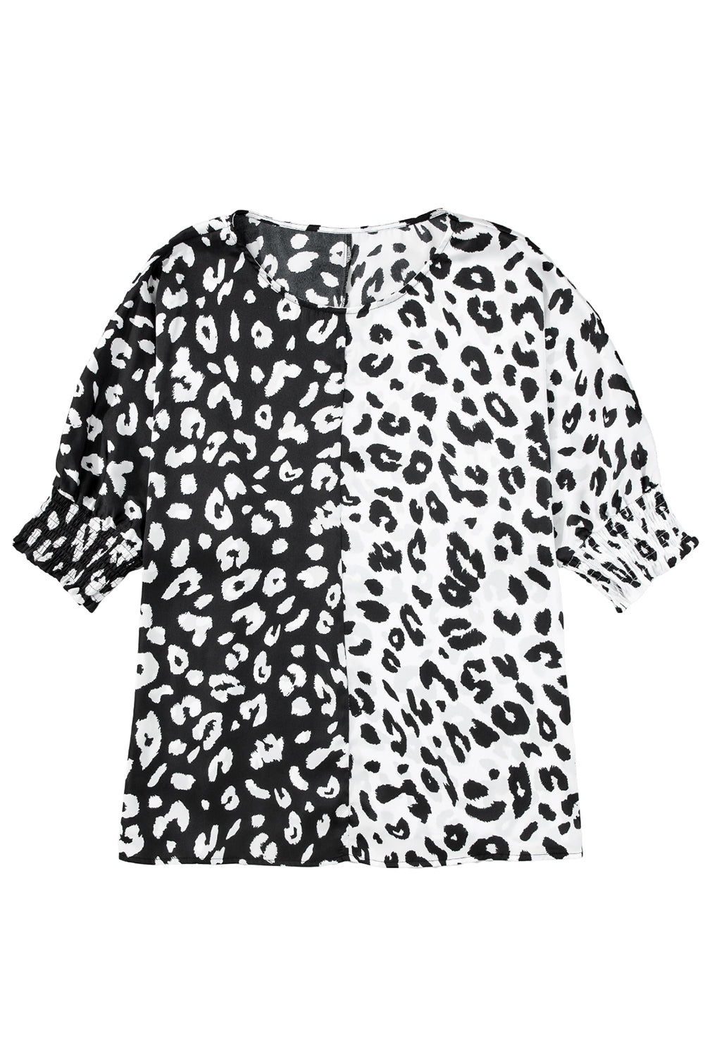 Plus Size Contrast Leopard Half Sleeve Blouse | Black