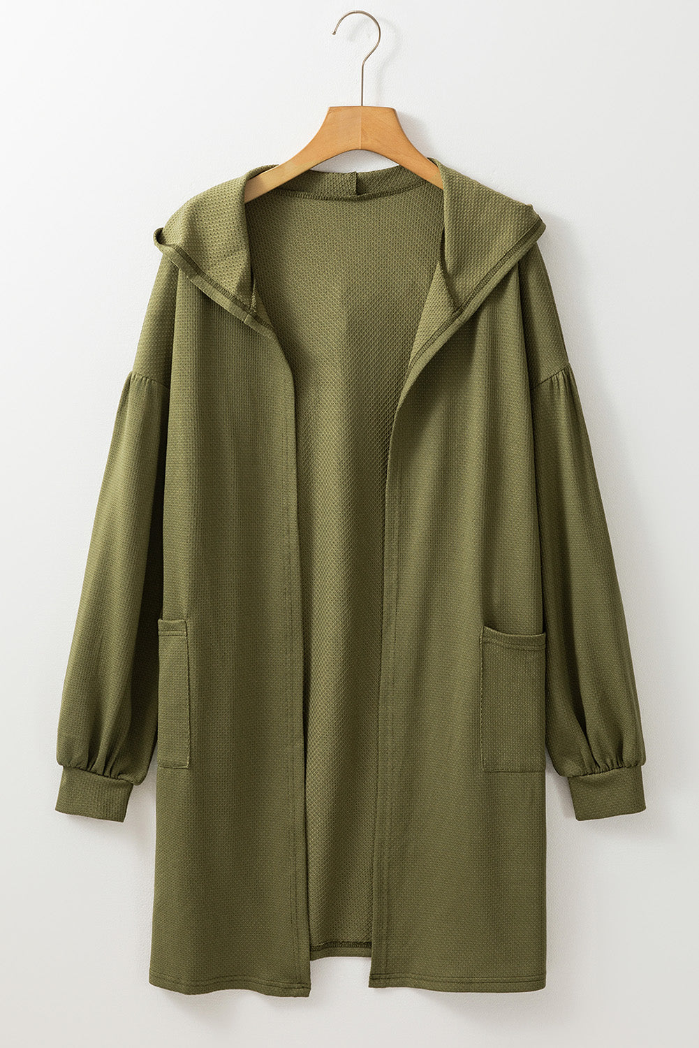 Hooded Side Split Open Kimono With Pocket | Guacamole Green