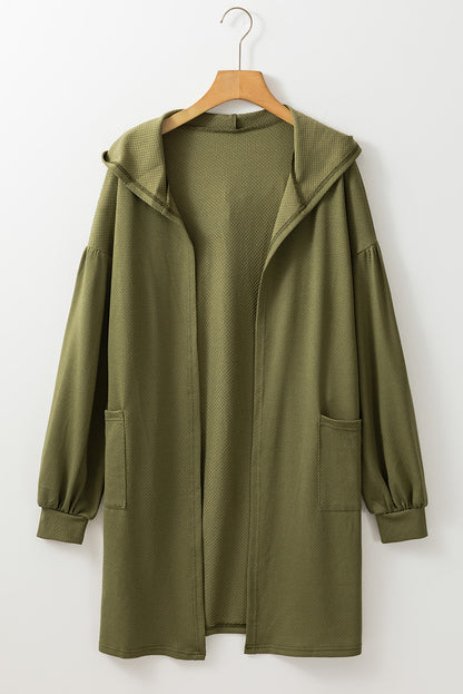 Hooded Side Split Open Kimono With Pocket | Guacamole Green