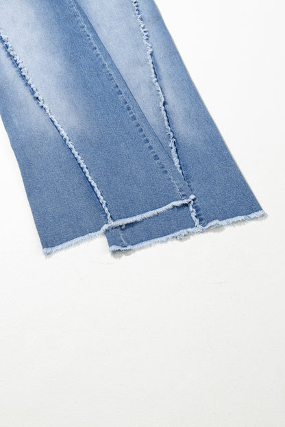 Vintage Stitching Raw Hem Flared Jeans | Beau Blue