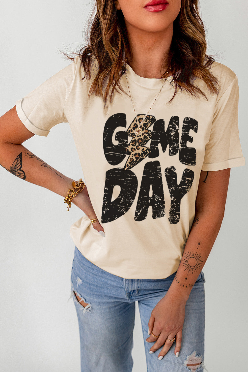 Game Day Rugby Football Season Leopard Lightning T Shirt | Khaki