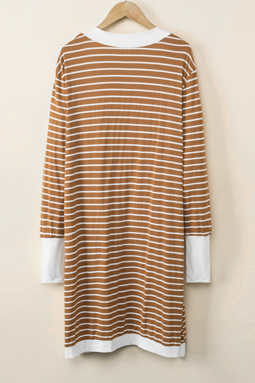 Striped Side Pockets Open Front Cardigan | Brown