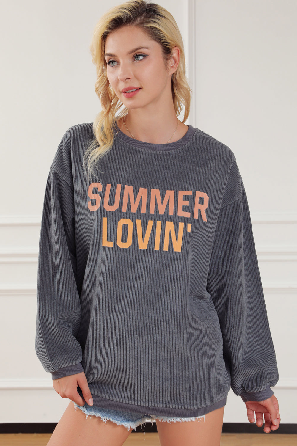 Summer Lovin Graphic Textured Pullover Sweatshirt | Gray