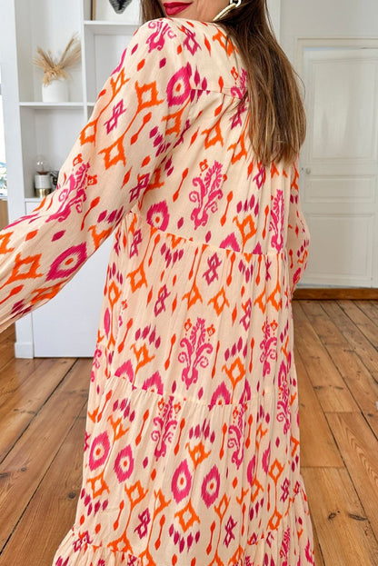 Western Abstract Geometric Printed Maxi Dress | Orange