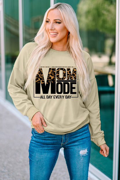 Mom Mode Leopard Print Long Sleeve Sweatshirt | Khaki