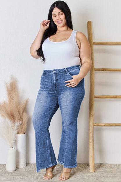 Plus Size Exposed Seam High Waist Flare Jeans | Blue