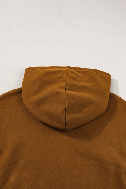 Colour Block Half Zip Kangaroo Pocketed Hoodie | Chestnut