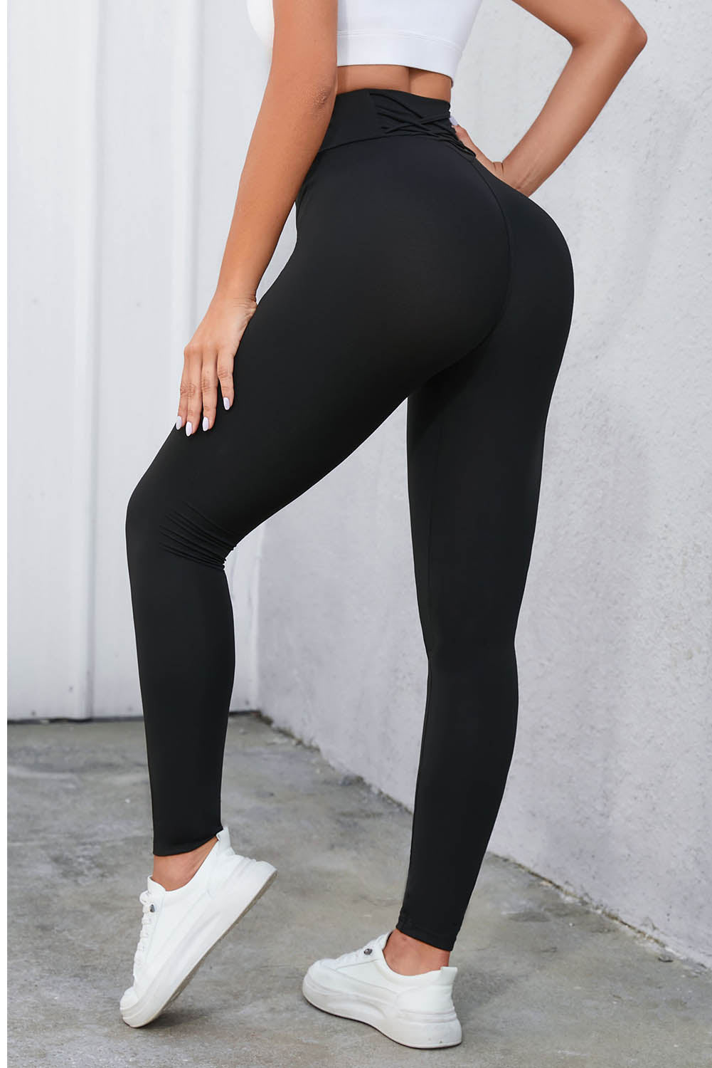 Criss Cross Tummy Control High Waist Leggings | Black