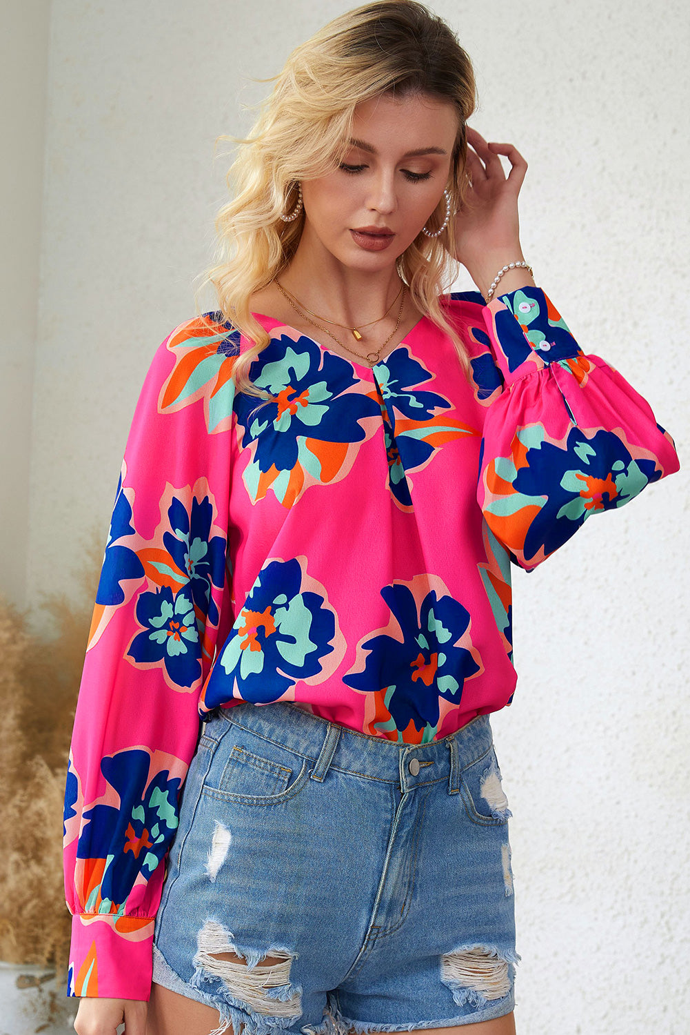 Flower Print Puff Sleeve Blouse | Rose