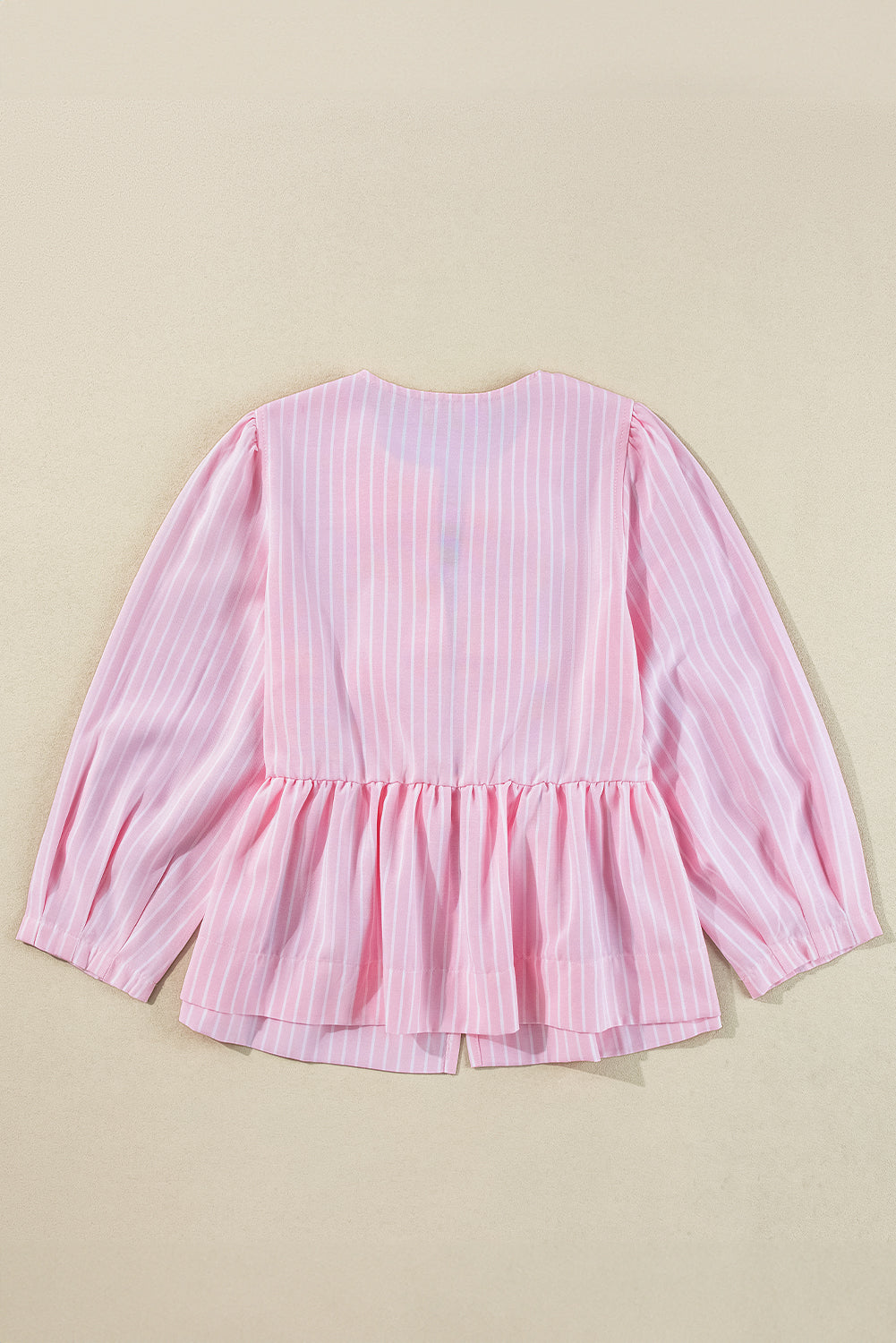 Bowknot Front Crew Neck Puff Sleeve Blouse | Pink Stripe