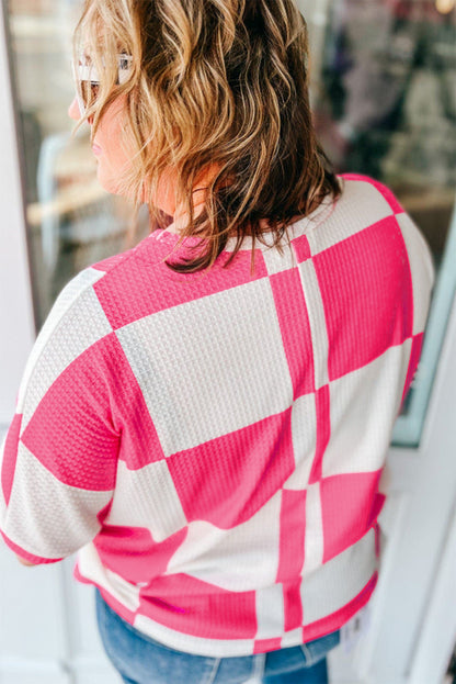 Textured Checkerboard Round Neck Plus Size T Shirt | White