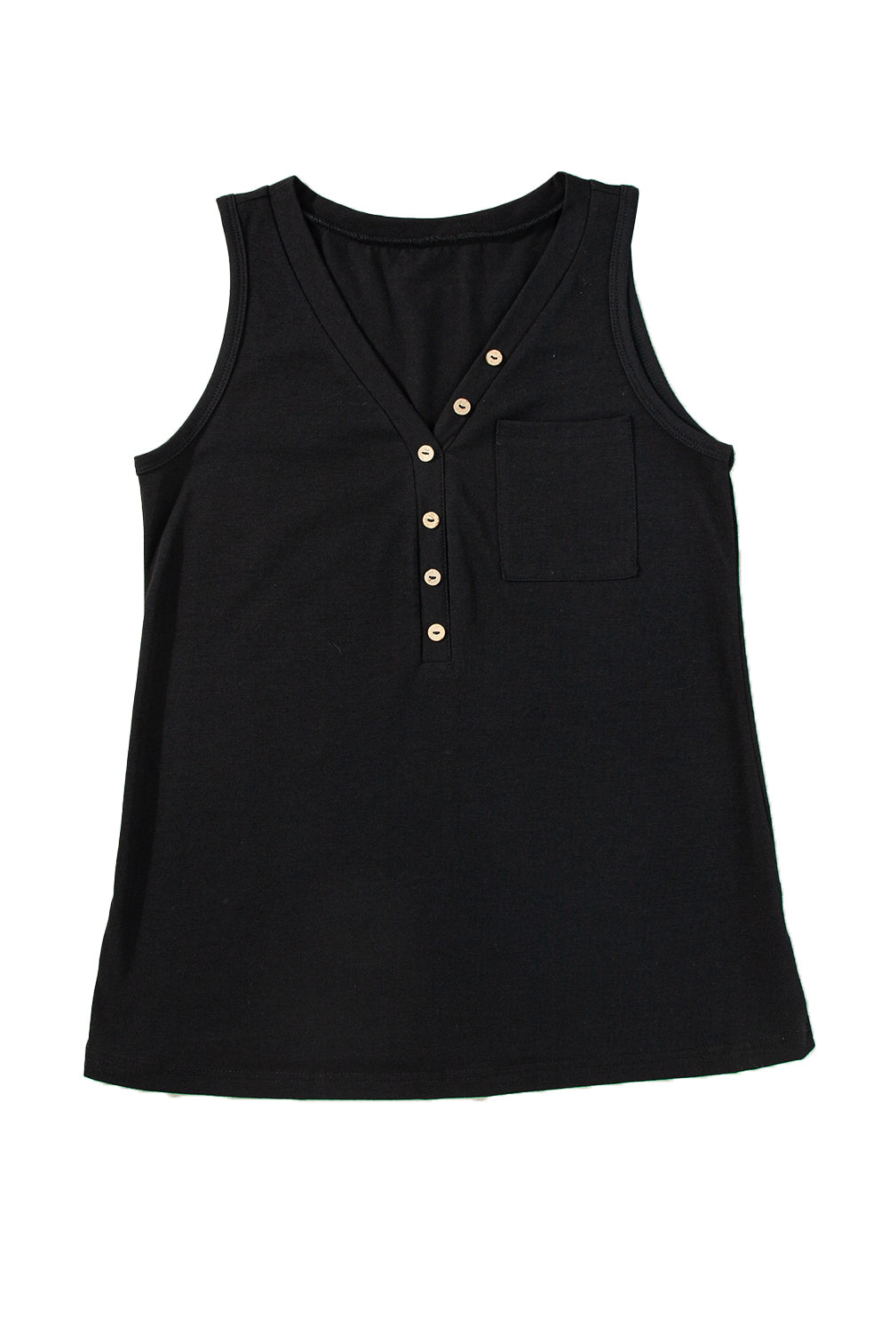 Half Button V Neck Patched Pocket Tank Top | Black